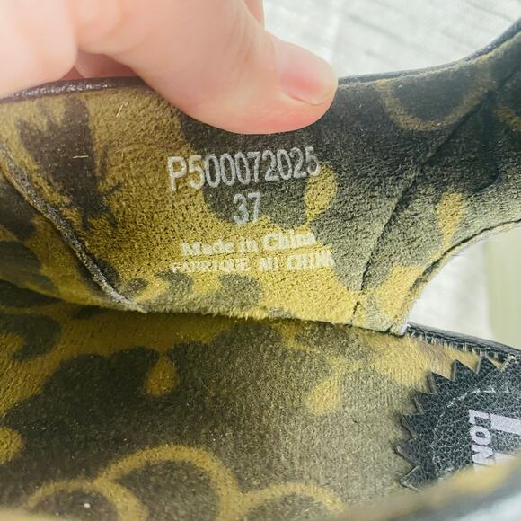 Fly‎ London Black Leather Yala Wedge Peep Toe Ankle Strap Size 37/6.5 - Picture 6 of 10